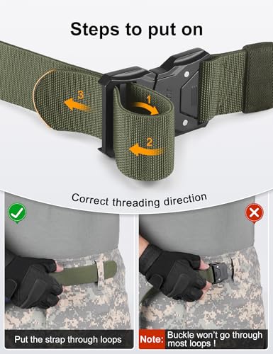 JUKMO Quick Release Belt, Men's Tactical Work Belt, Military Belt (Size M - Waist Length 91cm-105cm (Total Length 125cm), Green)