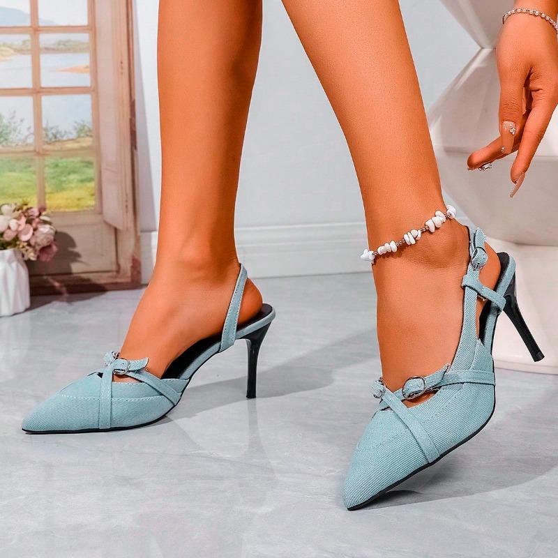 Street Style Buckle Strap Women Pumps Pointed Toe Thin High Heels Banquet Slingback Party Shoes Zapatos De Mujer