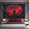 Samurai Silhouette Under Red Moon Pattern Wall Hanging Tapestry Decorative Tapestry Home Decor for Bedroom and Living Room