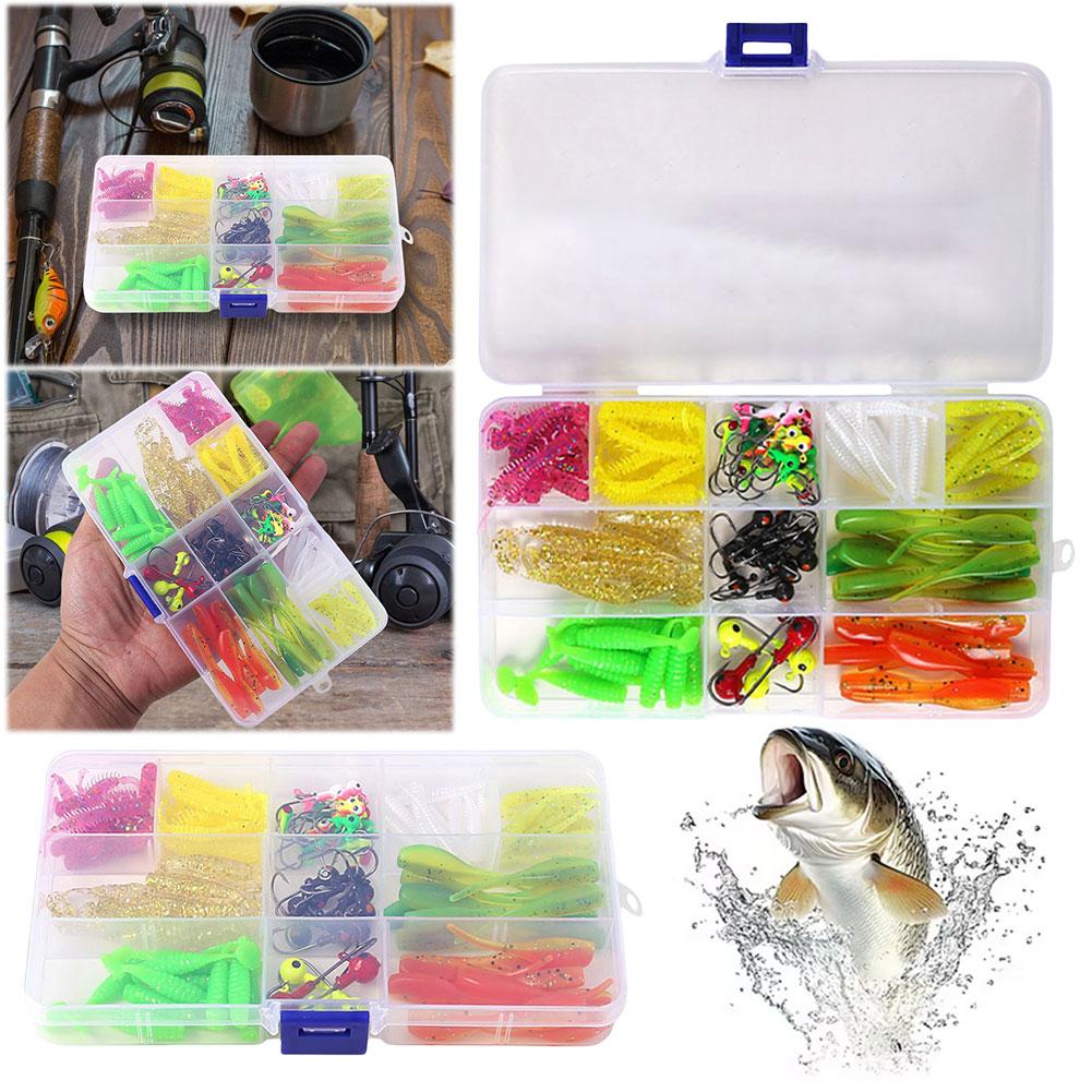 115pcs T Tail Soft Bait Set with Jig Head Hook Fishing Lure Accessories Set Soft Fishing Lure Tackle Box
