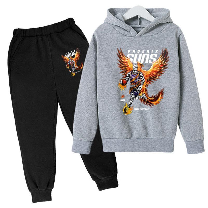 Winter Warm Running Athlete Sunbird Pattern Printed Casual Hoodie Comfortable Long Sleeve Children's Set