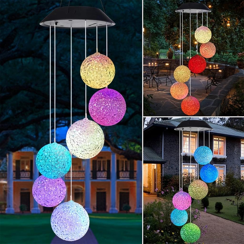 Solar-Powered Color Changing Crystal Ball Wind Chime, Portable Outdoor Light for Patio, Yard, Garden - Plastic Garden Light