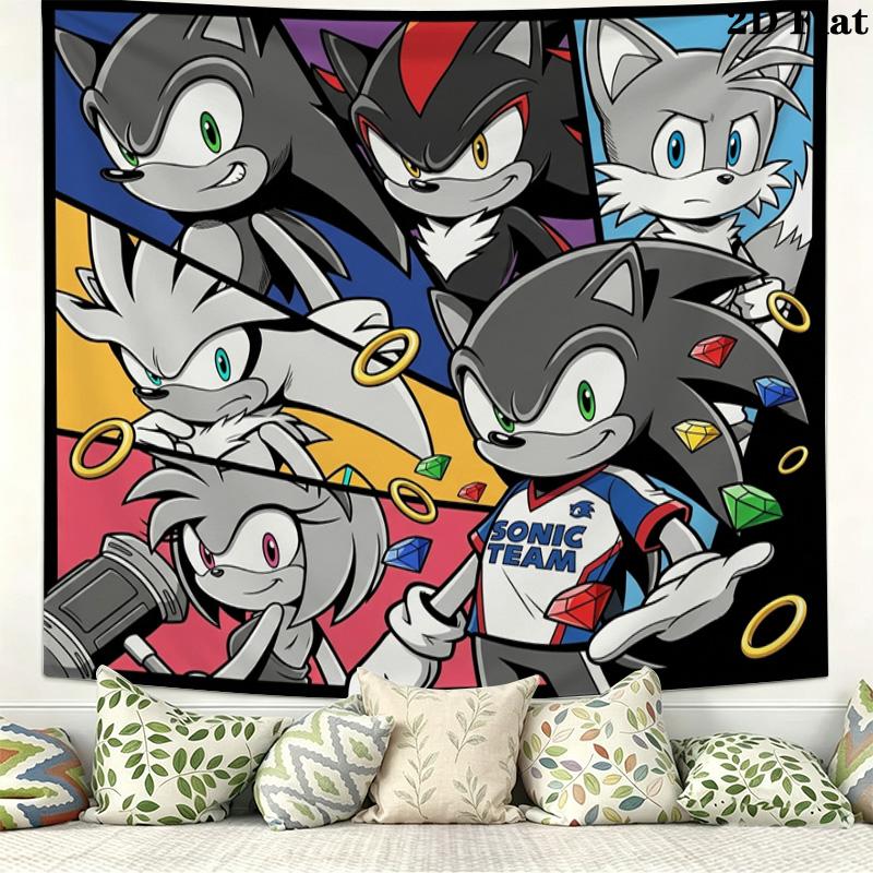 Sonic Hedgehog Wall Tapestry Aesthetic Wall Hanging Printed Fabric Blanket Decorative Tapestries For Bedroom Living Room Home Decor