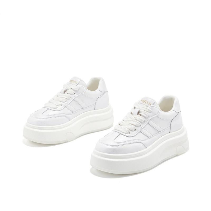 

Модные кроссовки на платформе, весенняя новинка, тренд на шнуровке, универсальная кожаная женская обувь, белые туфли на плоской подошве для женщин 40