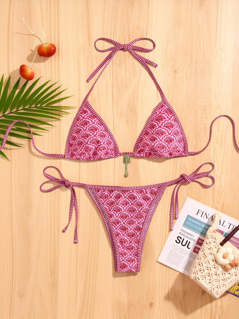 Triangle Cup Print Sexy Bikini Split Swimsuit