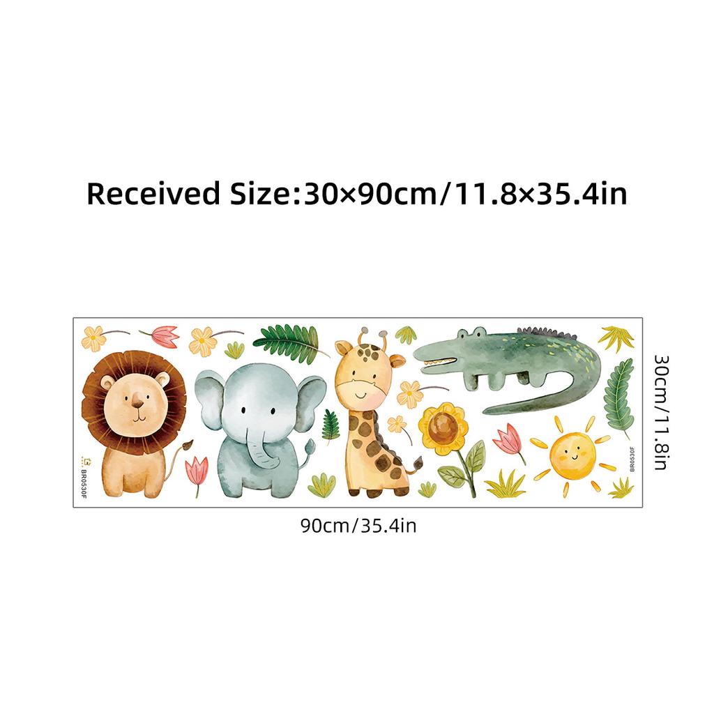 Cartoon Cute Lion Animals Tropical Leaf Watercolor Wall Sticker Self-adhesive Nursery Kids Boys Room Home Decor