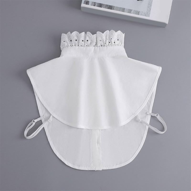 Womens Detachable Fake Collar White Blouses Half Shirt Elegant Ruffled Lace Patchwork French Style Neckwear Accessory