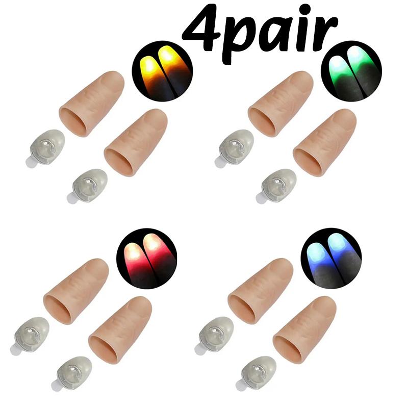1/2/4pair Thumb Tip Finger Fake Magic Trick Funny Flashing Fingers Funny Prank Party Magician Accessories LED Glow Festival Gift