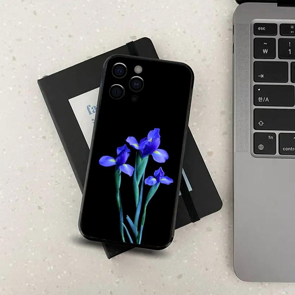 Ароматный чехол с ирисами для Apple iPhone 15,14,13,12,11,Pro,X,XS,Max,XR,Plus,Mini Мягкий черный чехол iPhone13mini