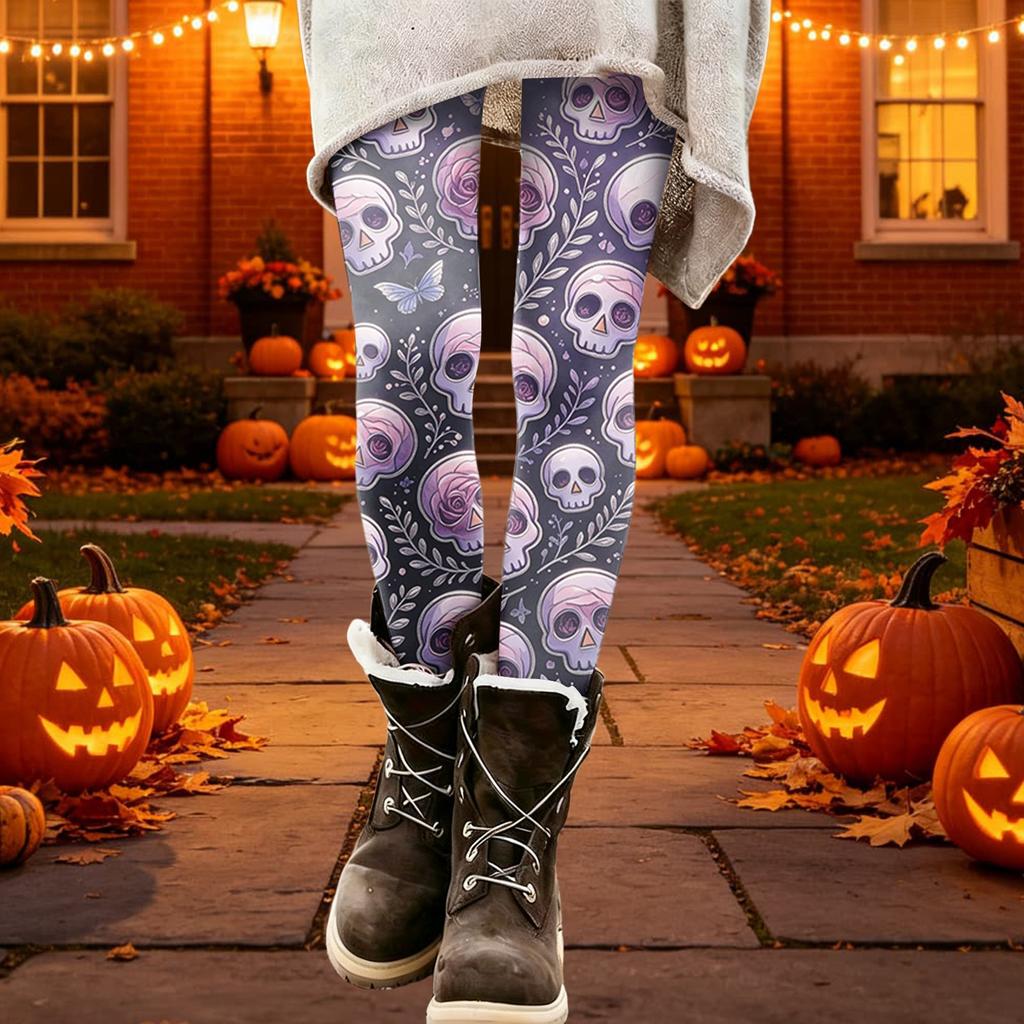 Women's Halloween Print Stretch Leggings for Casual Wear