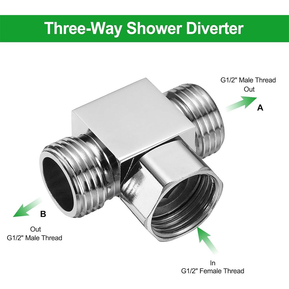 3-Way G1/2 Outlet Shower Diverter Valve T-Adapter Shower Hose Tap Splitter Brass Bathroom Faucet Water Separator Tap Connector