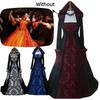 Stylish And Elegant European And American Women's Banquet Medieval Hooded Swing Dress With Floral Print Retro And Artistic Long Sleeves And Waist Tie