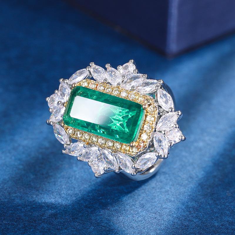 Jewelry Copper Bottom Gold Plated Jewelry Set Simulation Emerald Diamond Pendant Ring Main Stone 8 * 16 6 * 8