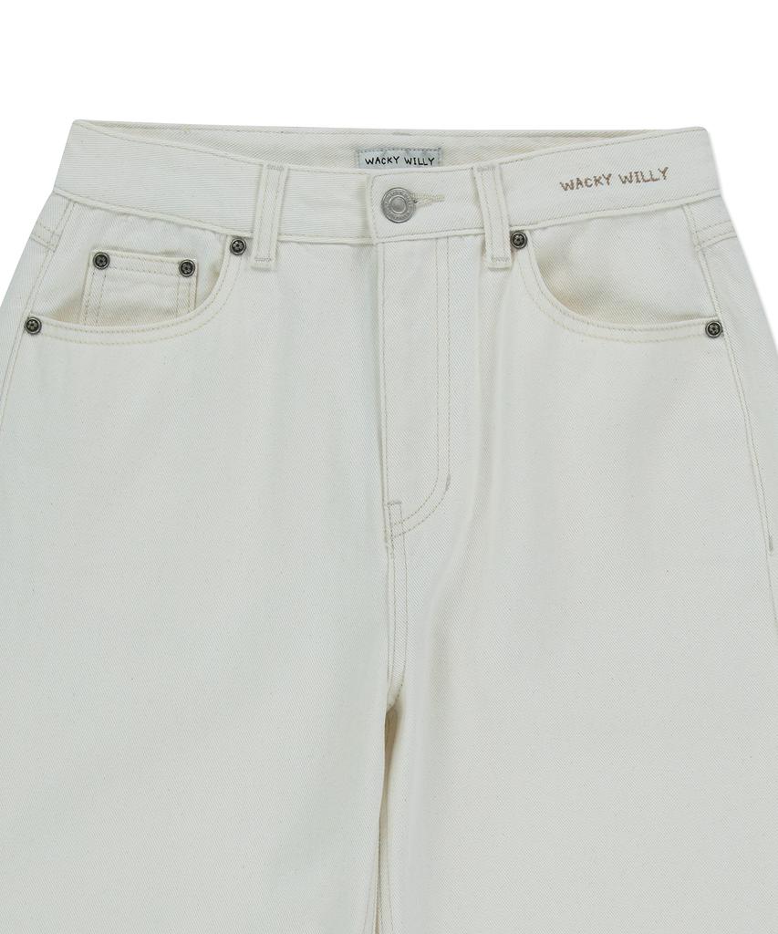 WACKY WILLY Women'S Pigment Color Washed Denim Pants Cream