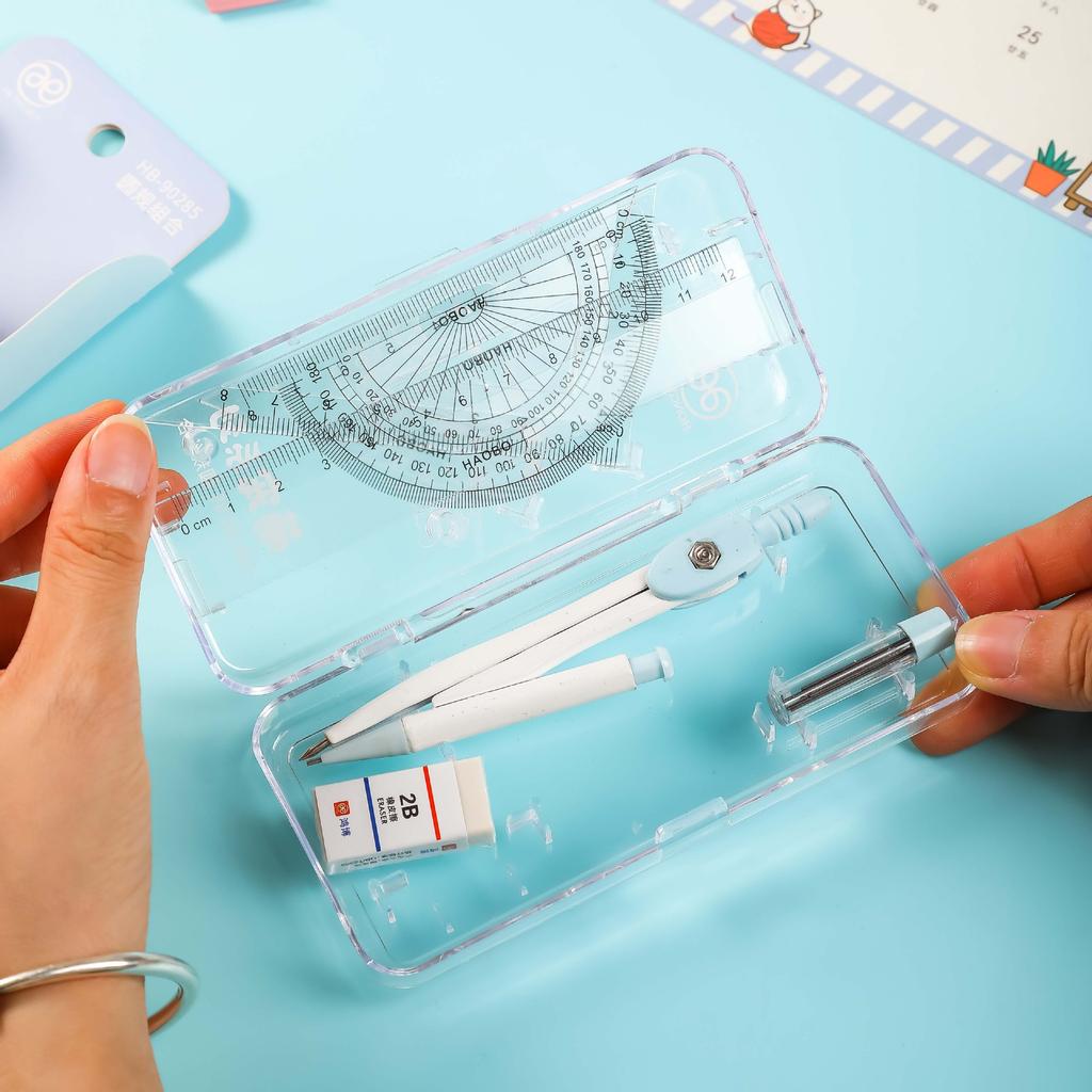 7pcs/set Circular Gauge Set Student Ruler Protractor Learning Stationery Gift Set Student Drawing Painting