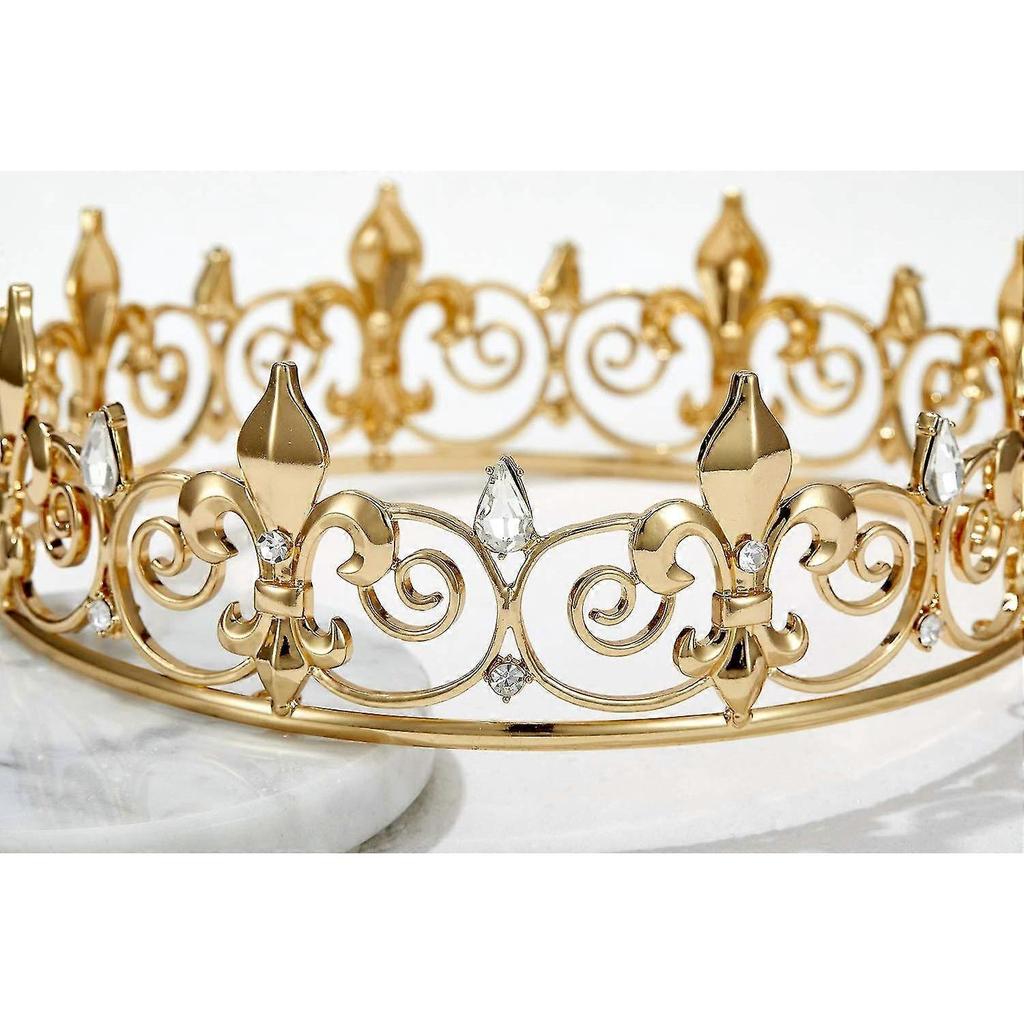 Royal King Crown For Men - Metal Prince Crowns And Tiaras, Full Round Birthday Party Hats