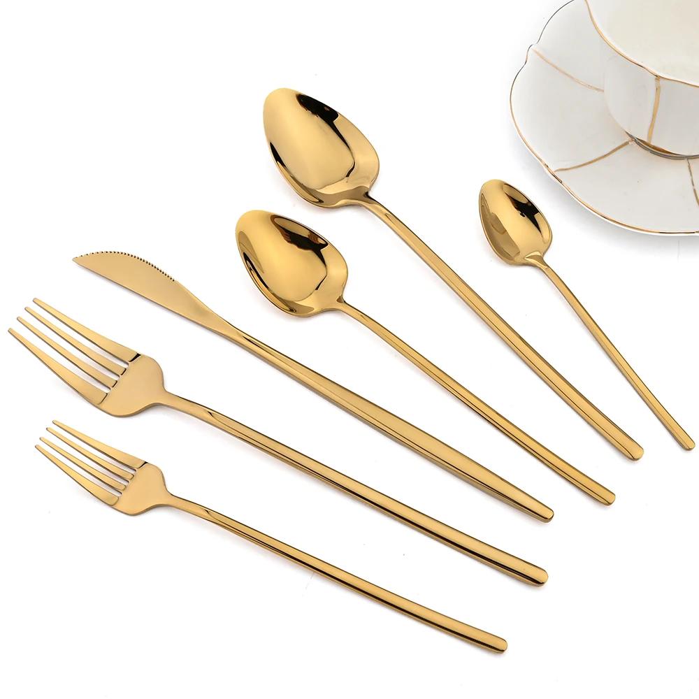 30Pcs Golden Cutlery Set Stainless Steel Knife Fork Spoon Tableware Western Flatware Set Festival Kitchen Dinnerware Gift