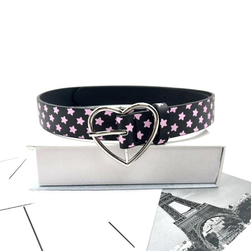 Stylish Star Embellished Heart Clasp PU Belt Decoratvie Waistband for Casual and Formal Outfits 4 Color Option