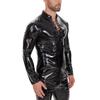 Men's PU Bright Leather Long-sleeved Casual Jacket Black Slim Lace-up Stand-up Collar Leather Jacket