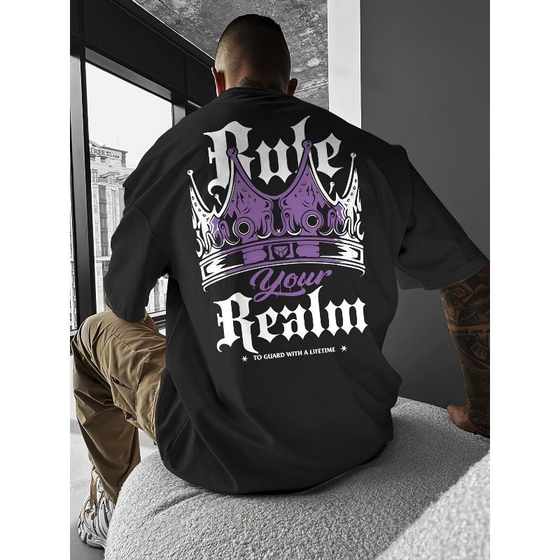 European sizes Cotton T-shirt, Men s Top - Crown with Inspirational Slogan | Men s Printed T-shirt |  and Nostalgic S чёрный
