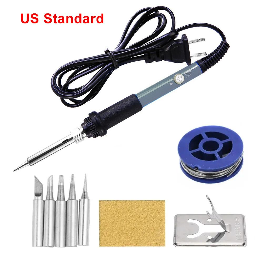 5 in 1 Kit 60W Adjustable Temperature Electric Soldering Iron 220V Welding Iron Rework Station Heat Pen Tips DIY for Repairing