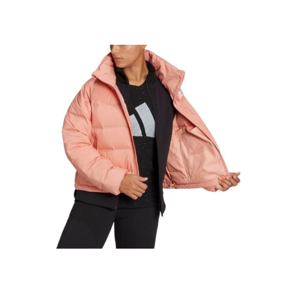 Adidas Solid Color Logo Zip-Up Casual Down Jacket Women Outerwear Red Pink GT9232