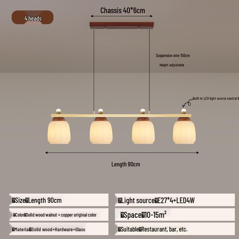 

2025 Chinese Style Walnut Chandelier for Living Room, Bedroom, Dining & Study - French Retro Design Includes three-color light source