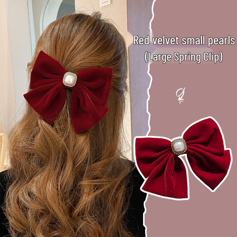 French Retro Red Velvet Oversized Bow Hair Clip for Women - Autumn/Winter Edition