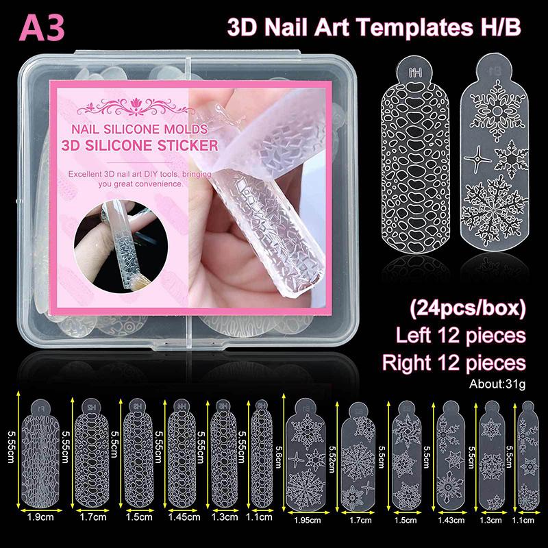 24Pcs/Box 3D French Nail Stickers Reusable Dual Forms - Silicone Molds for Quick Carving Manicure Salon Tool