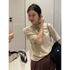 Kumikumi Basic Model French style Half-high Collar Half Sleeve T-shirt Women clothes Autumn Slimming Versatile Solid Inner wear Top