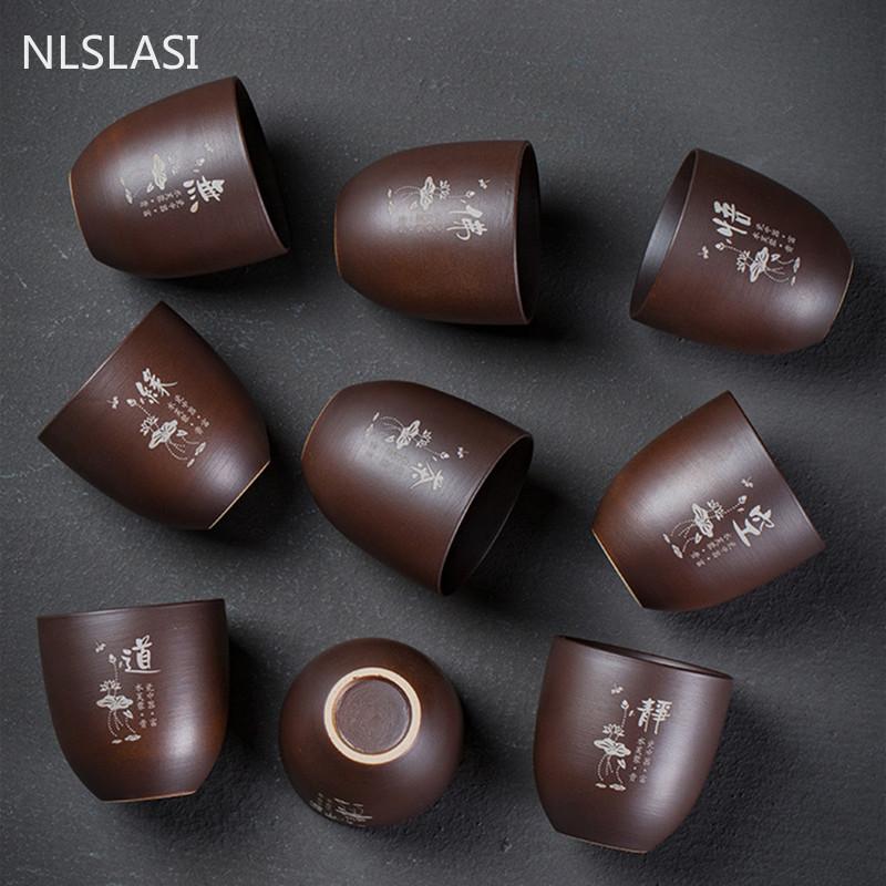 2 Pcs/set Yixing Purple Clay Teacup Coffee Cup Oolong Tea Handmade Boutique Tea Bowl Master Teacup Portable Personal Single Cup