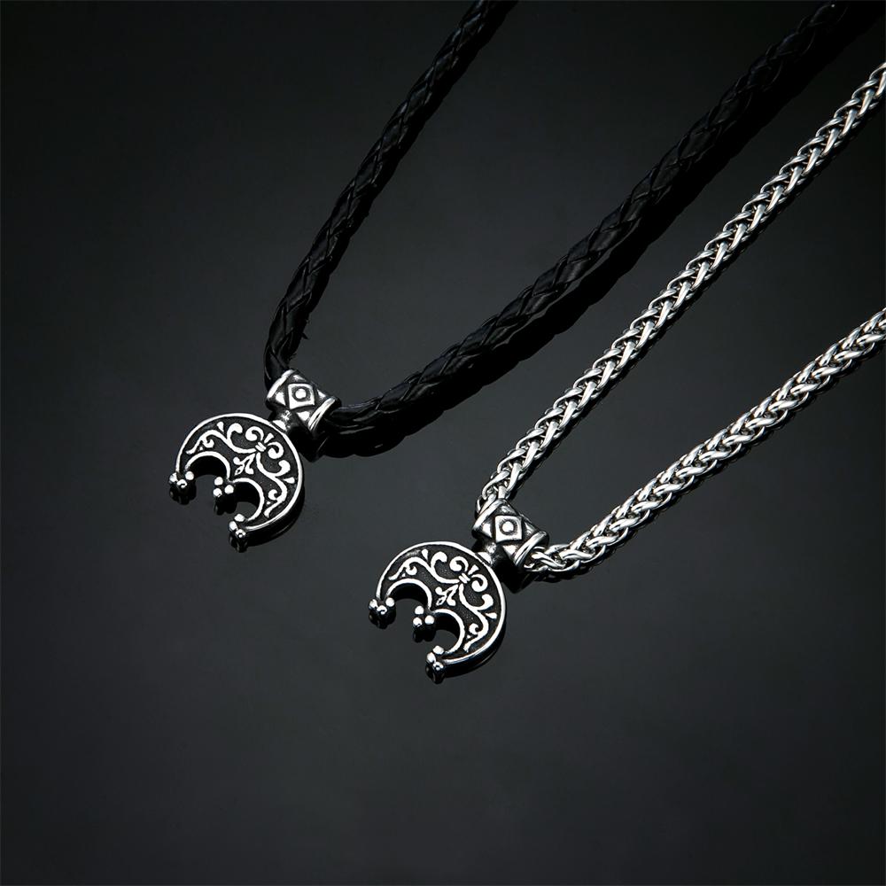 Retro Norse Iris Flower Necklace Men Women Medieval Stainless Steel Viking Runes Fleur-de-lis Pendant Celtic Knot Amulet Jewelry