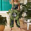 Women's Fashion Christmas  Print Casual Retro Sleeveless Button Jumpsuit