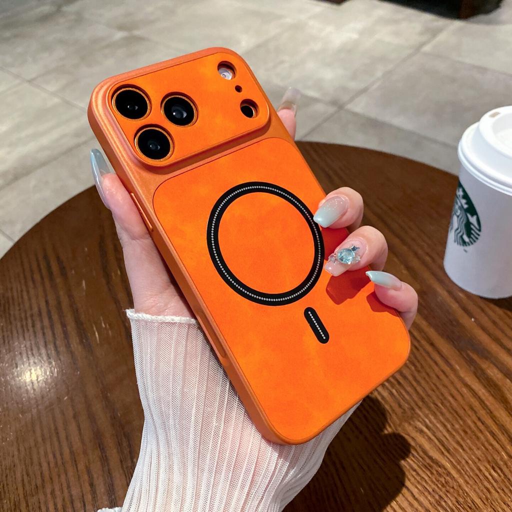 Luxury Business PU Leather Phone Case For iPhone 17 Pro Max 16 15 14 13 Pro for Magsafe Large Lens Shockproof Protect Back Cover