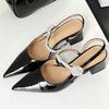 Fashion Luxury Rhinestone Flower Women Sandals High Quality Pointed Toe Patent Leather Square Heel Designer Shoes Fashion Women Shoes