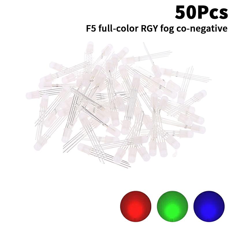 50 Stück 5 mm Vollfarb-LED RGB Rot/Grün/Blau Gemeinsame Kathode/Anode Vier Beine Transparent Hervorgehobene Farbe Licht 5 mm Diode Bunt