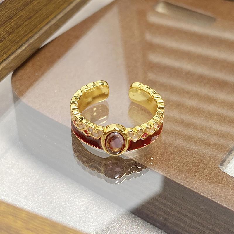 Medieval Vintage Retro Colored Enamel Open Ring Women'S Niche High-End Light Luxury Personality Ring