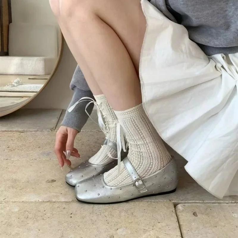 Elegant Commuter Friendly Mary Jane Flat Shoes Women's Low Heel Square Head French Vintage Style Trendy Casual Footwear