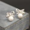 Japan and Korea Sweet and Exquisite Diamond-encrusted Bow Earrings Temperament Versatile Pearl Earclips No Pierced Earrings Women's Banquet