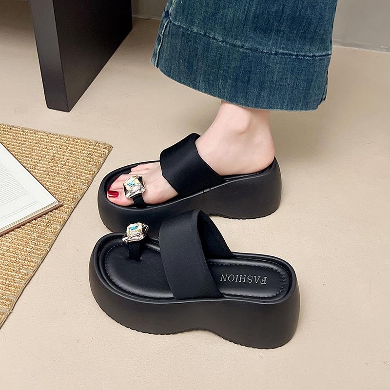 Thick-soled Heightening Set of Toe Cool Slippers for Women's Summer Wear 2025 New Models with Skirts, Beach High Heels, One-word Sandals