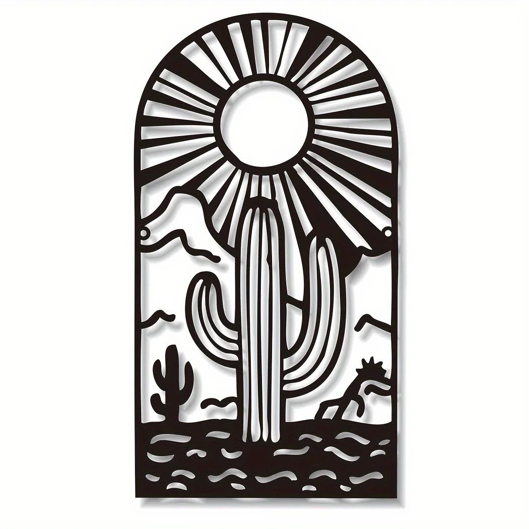 

1 шт. Металлическая табличка с кактусом, Монограмма кактуса, Настенное искусство, Декор для сада, Стильное настенное искусство с кактусом и сталью, Уникальное украшение для дома чёрный