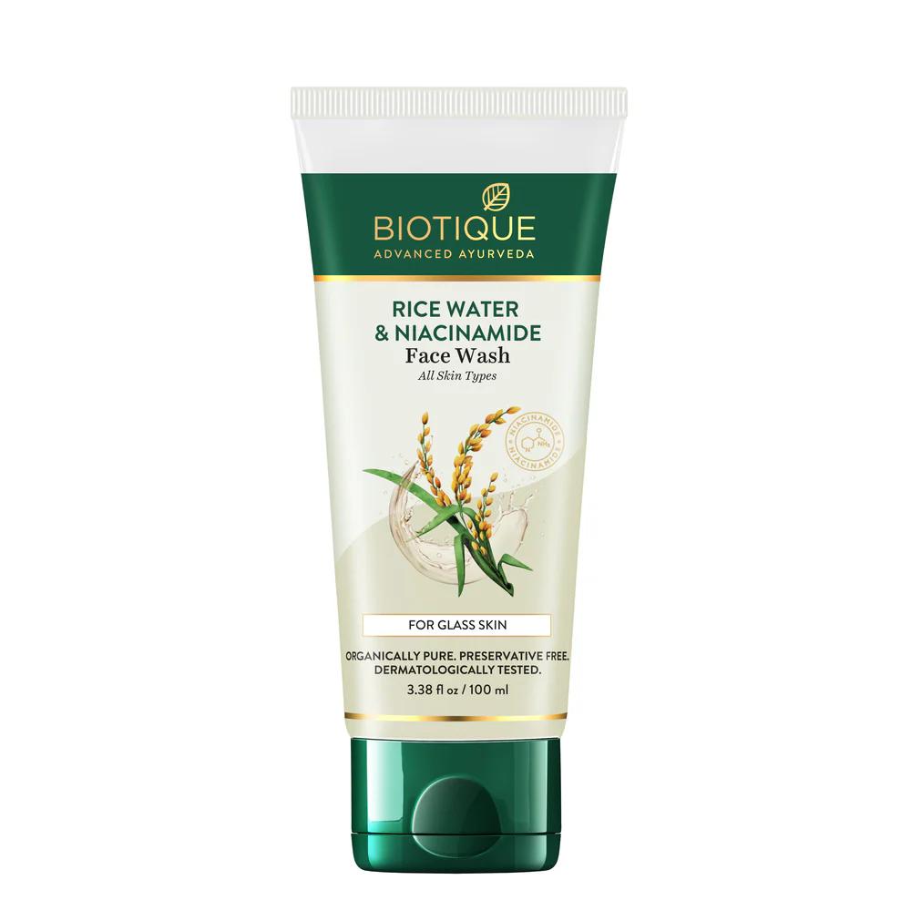 Biotique Rice Water Niacinamide Gel Face Wash 100ml For Glass Skin Brightening Oil Control Men Women