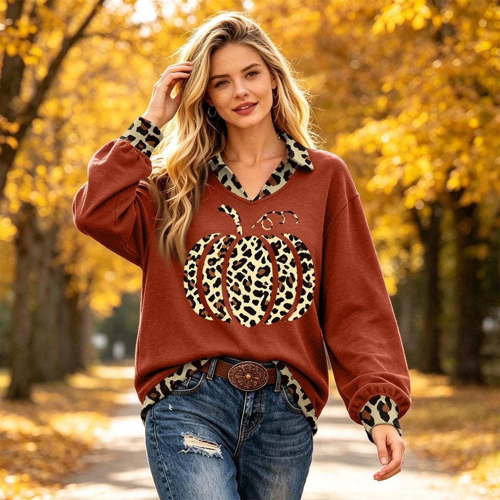 Women's Casual Two-Piece Collared Blouse with Color Block Spliced Design for Everyday Wear