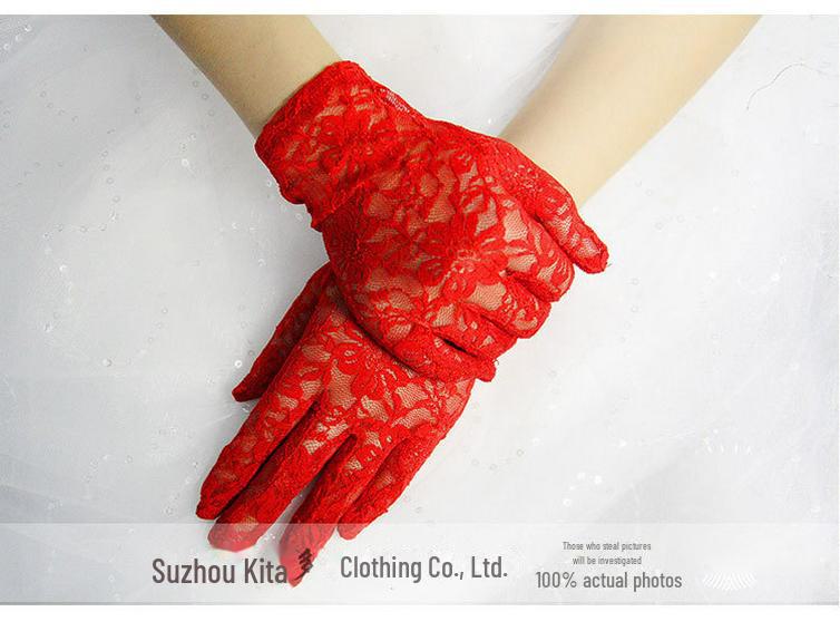 

Кружевные летние солнцезащитные свадебные перчатки - короткие, тонкие, с пятью пальцами в красном, черном, белом цвете красный