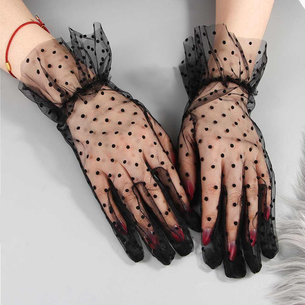 Accessoires Flexibles Doigt Entier Crème Solaire Extensibles Gants à Pois Gants en Tulle à Pois Mitaines en Dentelle