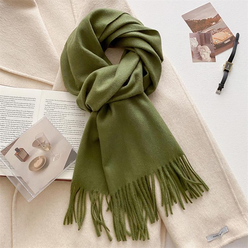 Luxury Wool Scarf For Women Fashion Warm Cashmere Scarves Korean Style Solid Knitted Shawl Wrap Pashmina Bandana Christmas Gift