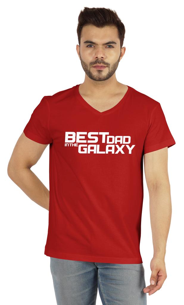 Inkmeso V-Neck Tee Shirt For Men Graphic Print   Best Dad In The Galaxy   Tshirt For Father's Day Gift Jersey