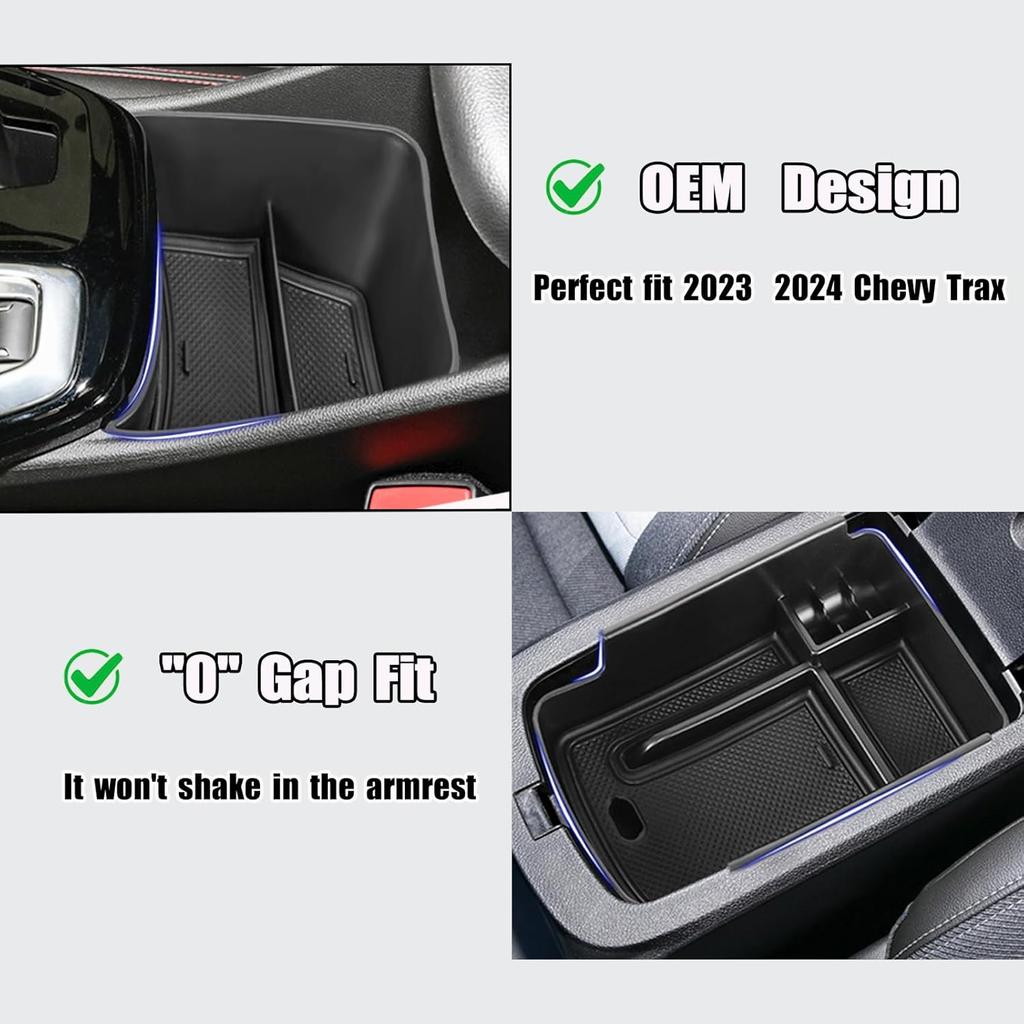 Center Console Organizer Compatible with 2024 2025 2026 Chevy Trax Armrest Storage Box and Center Console Middle Storage Tray Insert Secondary