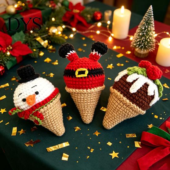 Desktop Match Decorations for Office Handmade Crochet Christmas Ornament, Ice Cream Theme Decor, Festive Ornaments Women Cute Yarn Figurine