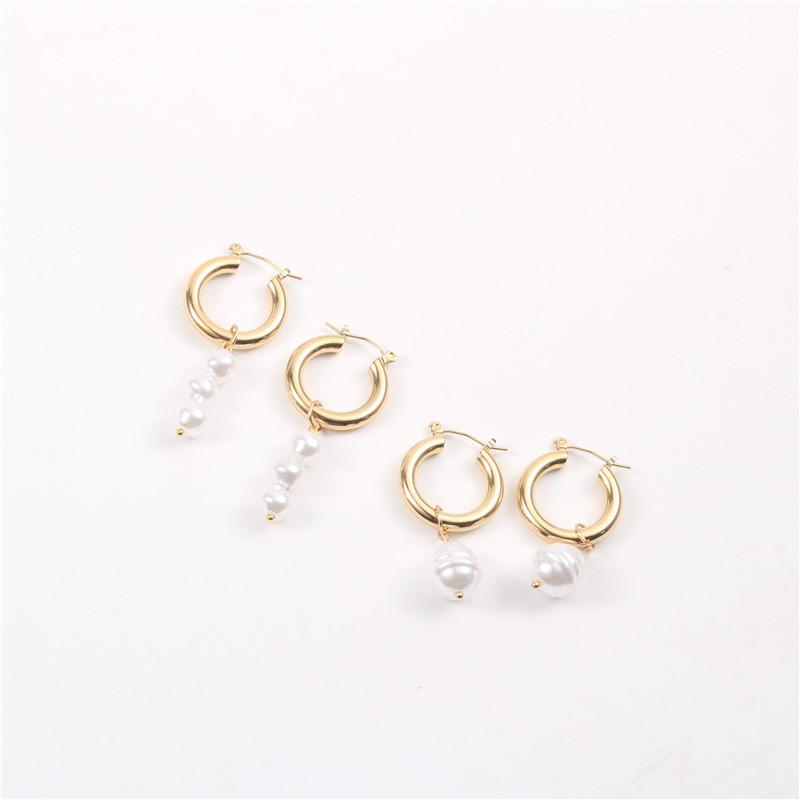 2021 Ins Hot Earring 18K PVD Gold Plated Baroque Pearl Hoop Earrings Tarnish Free Earring
